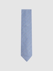 Reiss Sky Blue Trevi Silk Blend Textured Floral Print Tie - Image 1 of 5