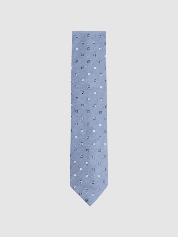 Reiss Sky Blue Trevi Silk Blend Textured Floral Print Tie - Image 1 of 5