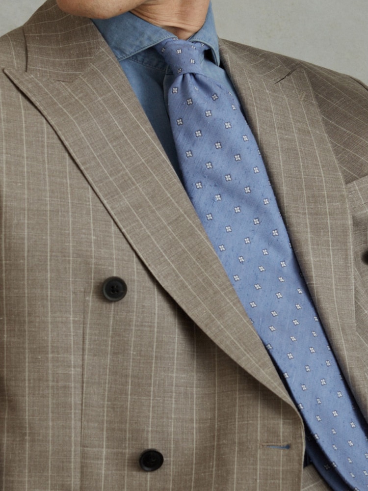 Reiss Sky Blue Trevi Silk Blend Textured Floral Print Tie - Image 2 of 5