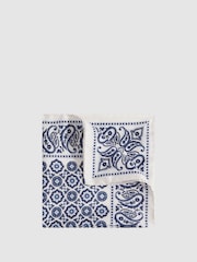 Reiss Blue Domenico Silk Medallion Paisley Print Pocket Square - Image 1 of 5