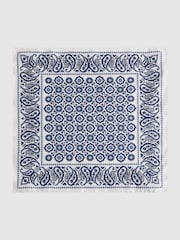 Reiss Blue Domenico Silk Medallion Paisley Print Pocket Square - Image 3 of 5