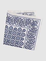 Reiss Blue Domenico Silk Medallion Paisley Print Pocket Square - Image 4 of 5
