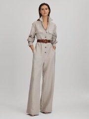 Reiss Tan Nina Leather Round Buckle Belt - Image 2 of 4