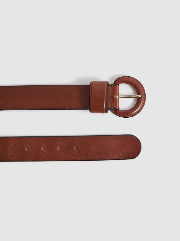 Reiss Tan Nina Leather Round Buckle Belt - Image 4 of 4
