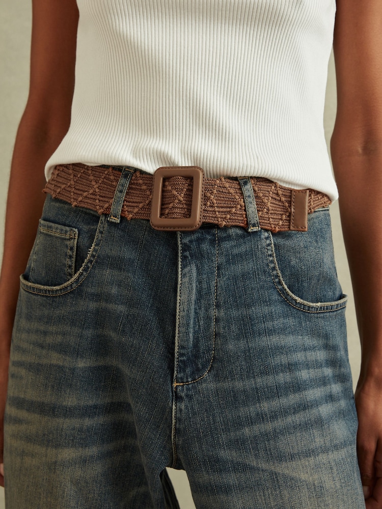 Reiss Tan Vivian Elasticated Woven Belt - Image 2 of 4 Reiss Tan Vivian Elasticated Woven Belt - Image 2 of 4
