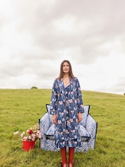 Cath Kidston Navy Floral Print 100% Cotton Poplin Robe - Image 6 of 7