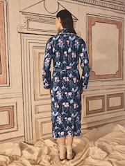 Cath Kidston Navy Floral Print 100% Cotton Poplin Robe - Image 2 of 5