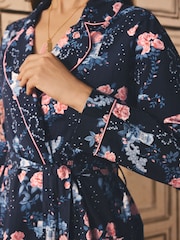 Cath Kidston Navy Floral Print 100% Cotton Poplin Robe - Image 3 of 5