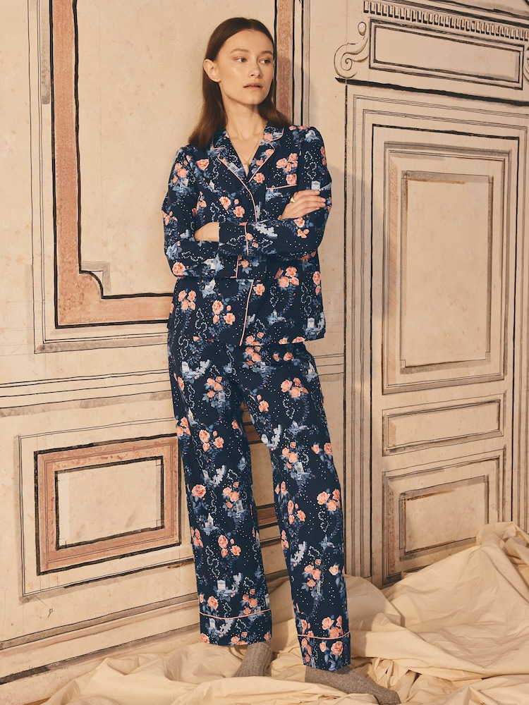 Cath Kidston Navy 100% Cotton Poplin Button Through Pyjamas - Image 1 of 7