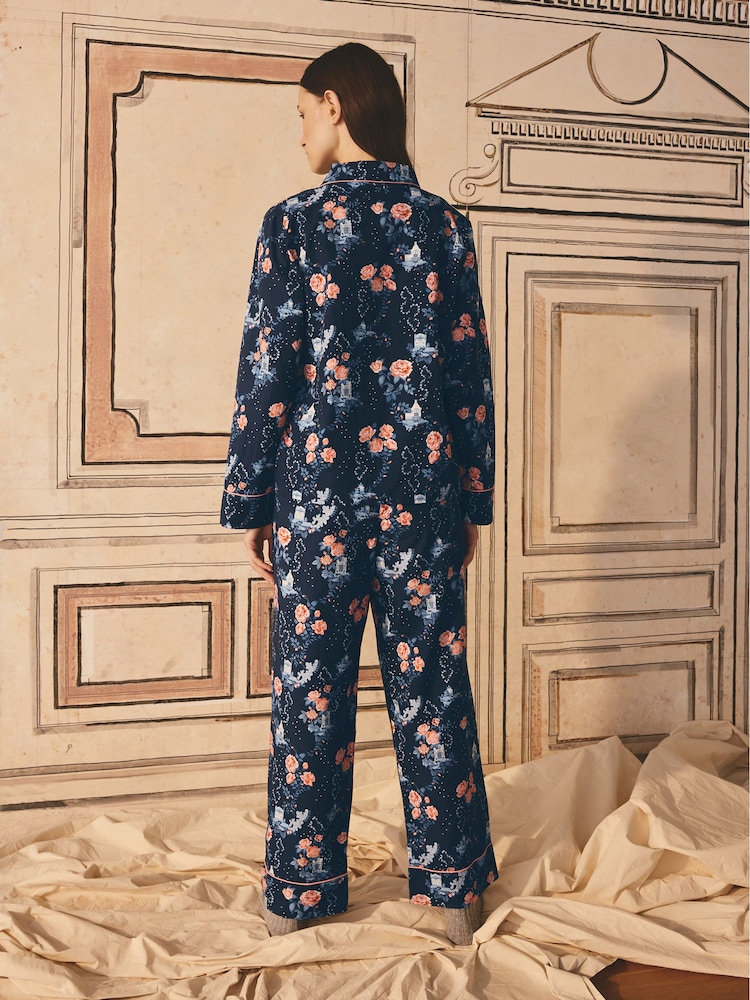 Cath Kidston Navy 100% Cotton Poplin Button Through Pyjamas - Image 2 of 7