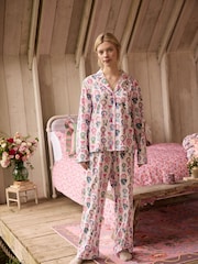 Cath Kidston Lilac Purple Rosette Print 100% Cotton Poplin Button Through Pyjamas - Image 1 of 21