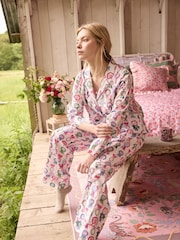 Cath Kidston Lilac Purple Rosette Print 100% Cotton Poplin Button Through Pyjamas - Image 13 of 21