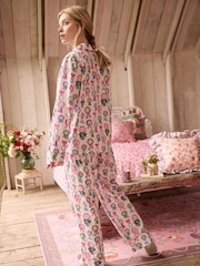 Cath Kidston Lilac Purple Rosette Print 100% Cotton Poplin Button Through Pyjamas - Image 14 of 21