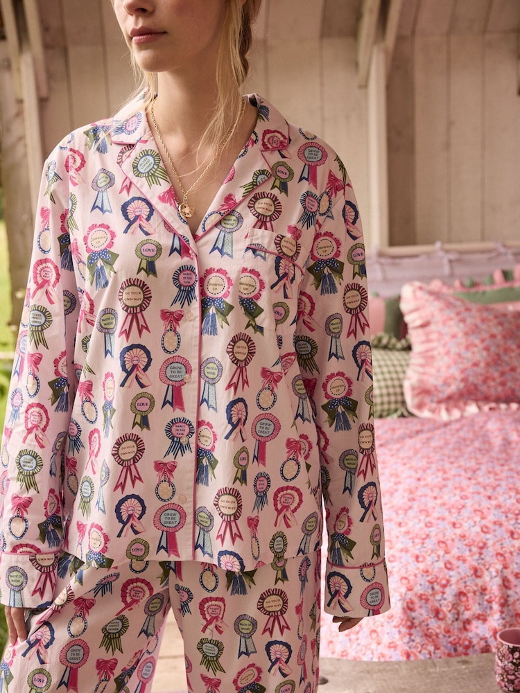 Cath Kidston Lilac Purple Rosette Print 100% Cotton Poplin Button Through Pyjamas - Image 2 of 21