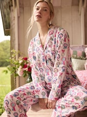 Cath Kidston Lilac Purple Rosette Print 100% Cotton Poplin Button Through Pyjamas - Image 6 of 21