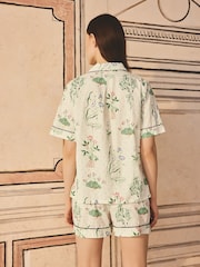 Cath Kidston Ecru Roots Print 100% Cotton Poplin Button Through Pyjama Shorts Set - Image 2 of 7