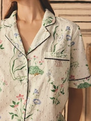Cath Kidston Ecru Roots Print 100% Cotton Poplin Button Through Pyjama Shorts Set - Image 3 of 7