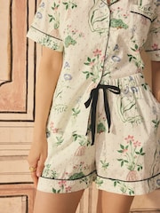 Cath Kidston Ecru Roots Print 100% Cotton Poplin Button Through Pyjama Shorts Set - Image 4 of 7