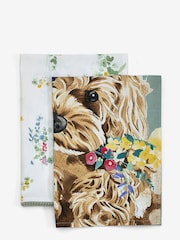 Set of 2 Sage Green Charlie Cockapoo 100% Cotton Tea Towels - Image 3 of 4