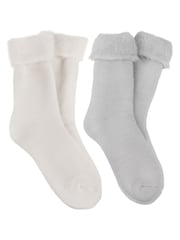 Totes Natural Ladies Brushed Thermal Bed Socks 2 Pack - Image 1 of 5