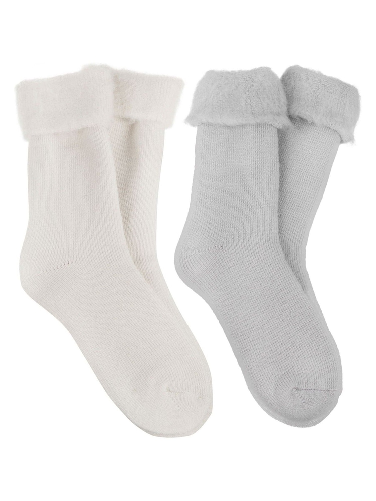 Totes Natural Ladies Brushed Thermal Bed Socks 2 Pack - Image 1 of 5