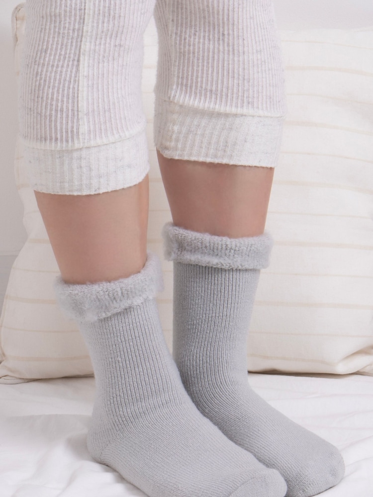 Totes Natural Ladies Brushed Thermal Bed Socks 2 Pack - Image 2 of 5