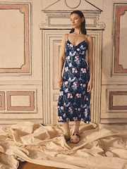 Cath Kidston Navy Floral Woven Viscose V-Neck Slip - Image 1 of 8