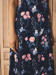 Cath Kidston Navy Floral Woven Viscose V-Neck Slip - Image 6 of 8