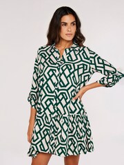 Apricot Green Geo Print Tiered Shirt Dress - Image 1 of 4