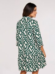 Apricot Green Geo Print Tiered Shirt Dress - Image 2 of 4