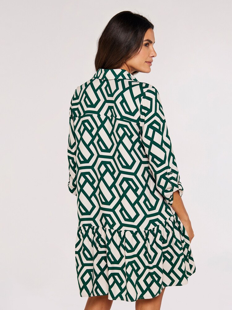 Apricot Green Geo Print Tiered Shirt Dress - Image 2 of 4