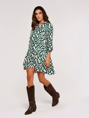 Apricot Green Geo Print Tiered Shirt Dress - Image 3 of 4