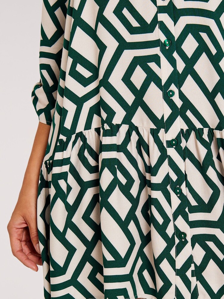Apricot Green Geo Print Tiered Shirt Dress - Image 4 of 4