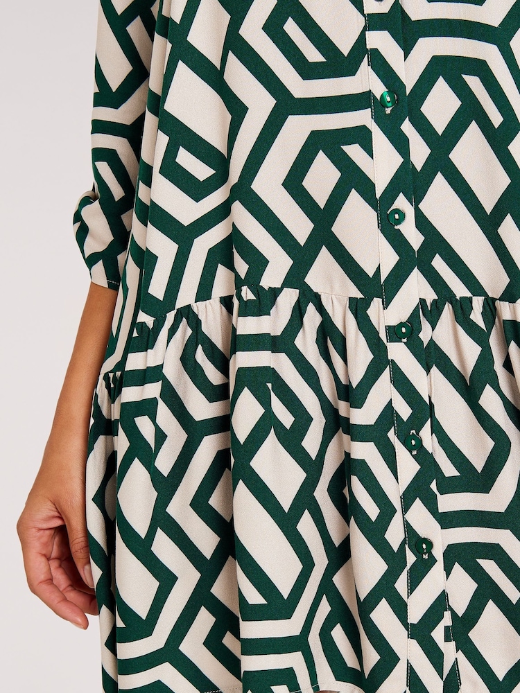 Apricot Green Geo Print Tiered Shirt Dress - Image 4 of 4 Apricot Green Geo Print Tiered Shirt Dress - Image 4 of 4
