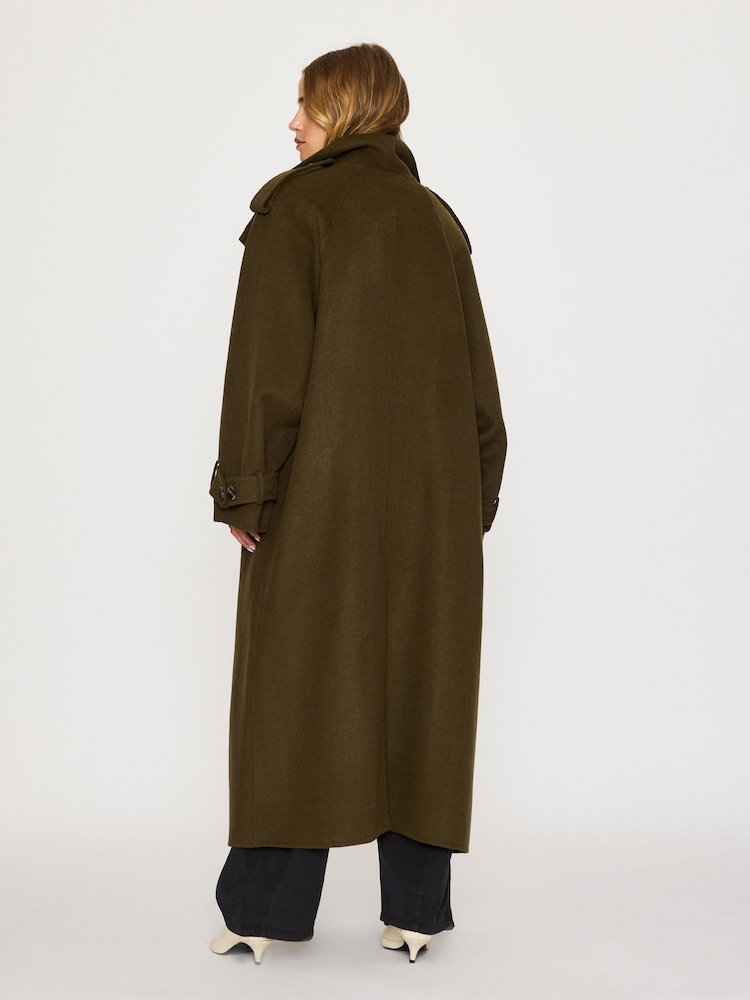 Anthropologie Green Funnel-Neck Wool-Blend Maxi Coat - Image 2 of 5 Anthropologie Green Funnel-Neck Wool-Blend Maxi Coat - Image 2 of 5