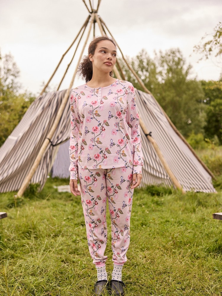 Cath Kidston Pale Pink Floral 100% Cotton Henley Pyjamas - Image 1 of 13 Cath Kidston Pale Pink Floral 100% Cotton Henley Pyjamas - Image 1 of 13