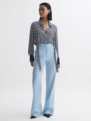 Reiss Navy/White Ezra Polka Dot Long Sleeve Neck Tie Blouse - Image 4 of 5