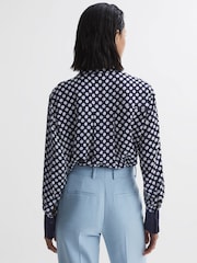 Reiss Navy/White Ezra Polka Dot Long Sleeve Neck Tie Blouse - Image 5 of 5