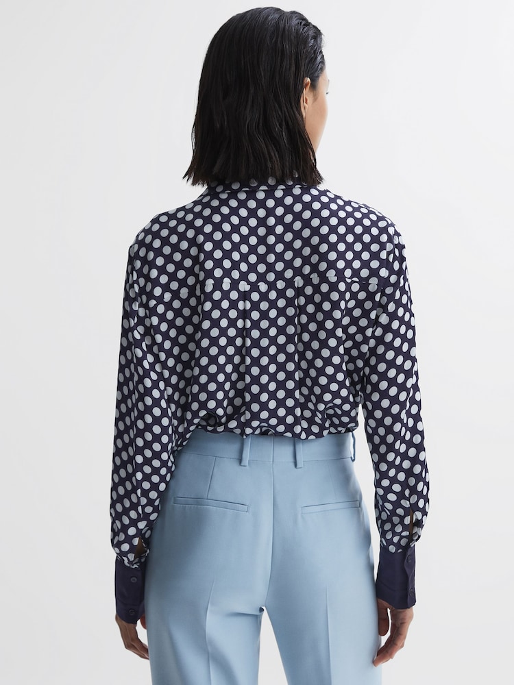 Reiss Navy/White Ezra Polka Dot Long Sleeve Neck Tie Blouse - Image 5 of 5