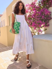 White Embroidered Jersey Midi Dress - Image 2 of 7