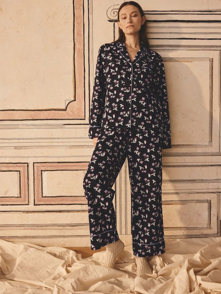 Cath Kidston Black Monsters 100% Cotton Poplin Button Through Pyjamas - Image 1 of 7