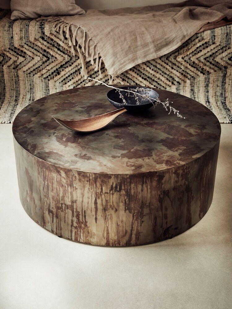 French Connection Brown Oxidised Hua Drum Coffee Table - Image 1 of 4