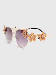 River Island Orange Del Maar Slim  Flower Sunglasses - Image 4 of 5