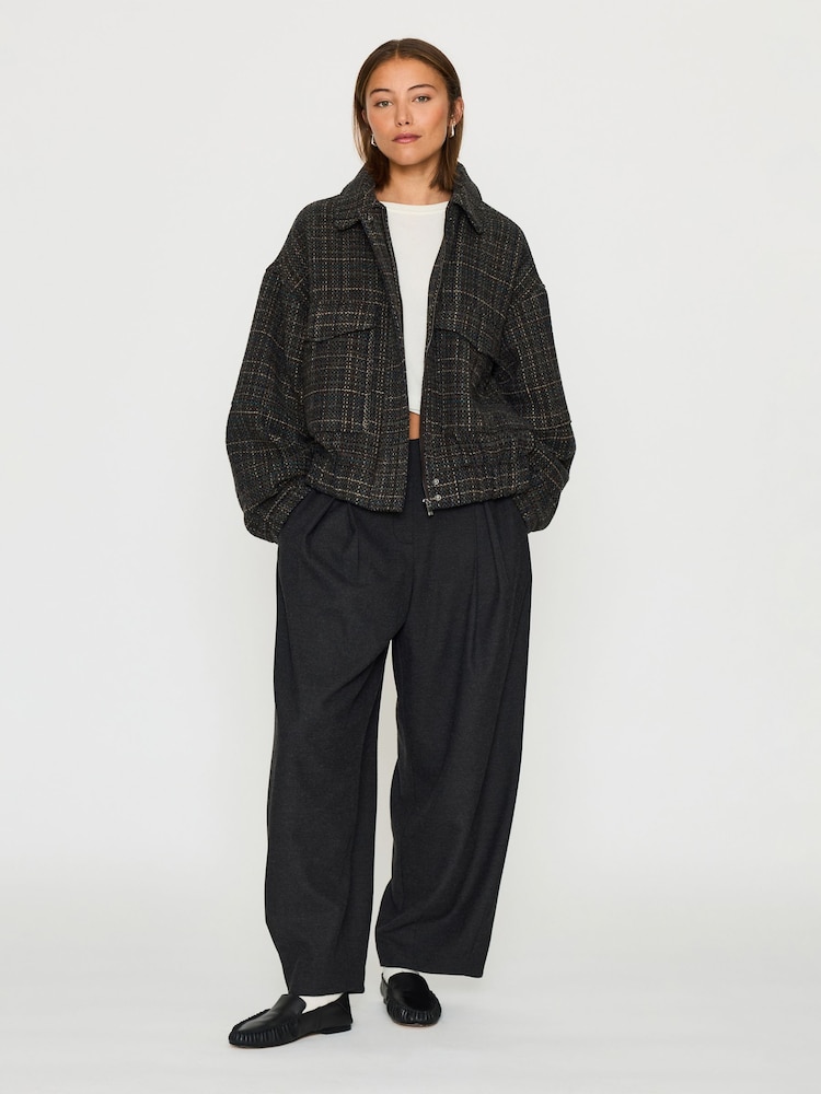 Anthropologie Brown Textured Boucle Bomber Jacket - Image 1 of 5 Anthropologie Brown Textured Boucle Bomber Jacket - Image 1 of 5