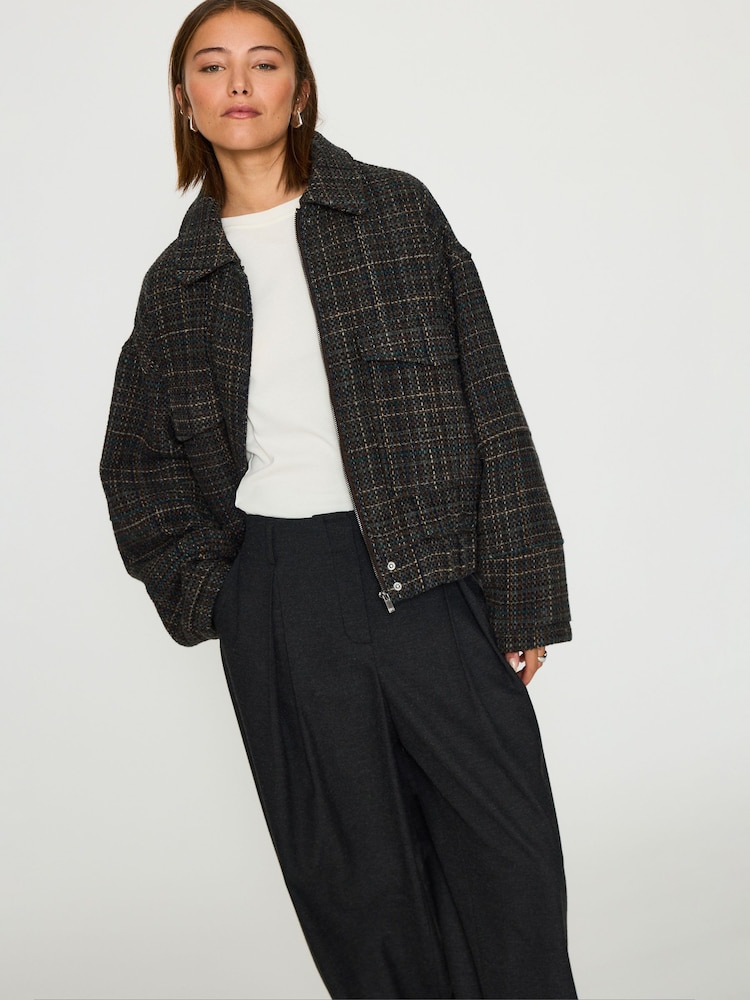 Anthropologie Brown Textured Boucle Bomber Jacket - Image 5 of 5 Anthropologie Brown Textured Boucle Bomber Jacket - Image 5 of 5