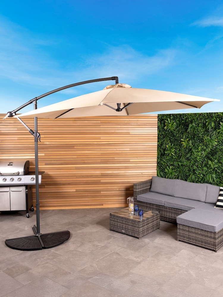 Charles Bentley Beige Cream 3m Hanging Banana Cantilever Garden Umbrella - Image 1 of 6