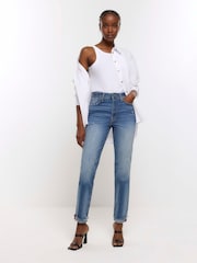 River Island Blue High Rise Bum Sculpt Mom Jeans - Image 1 of 5