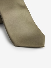 Olive Green Satin Tie And Pocket Square Set - Image 2 of 5