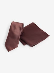 Rust Orange Satin Tie And Pocket Square Set - Image 1 of 5