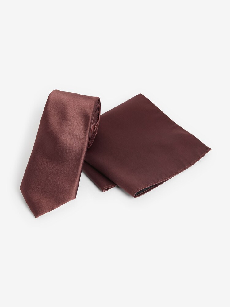Rust Orange Satin Tie And Pocket Square Set - Image 1 of 5